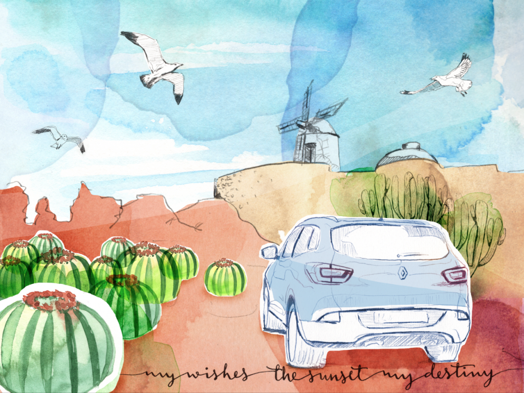 natdelacroix-ilustracion-tenerife-canarias-acuarela-paisaje-cactus-renault